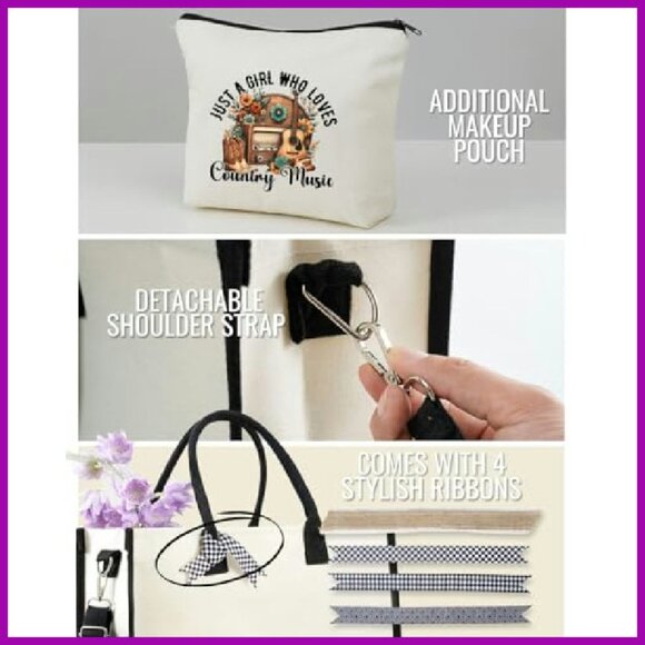 Large Canvas Tote Bag with Zipper Closure Adjustable Shoulder Strap